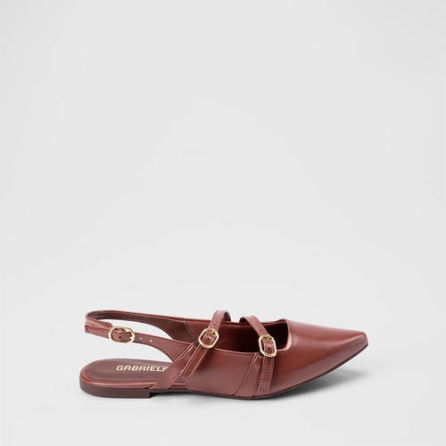 Sapatilha Boneca Slingback Feminino Gabriela Tiras Fivelas Marrom