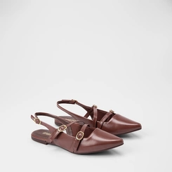 Sapatilha Boneca Slingback Feminina Gabriela Tiras Slim Fivelas Marrom