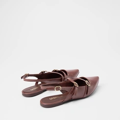 Sapatilha Boneca Slingback Feminina Gabriela Tiras Slim Fivelas Marrom