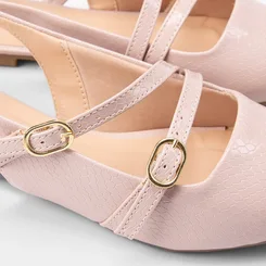 Sapatilha Boneca Slingback Feminina Gabriela Tiras Slim Fivelas Texturizada Nude