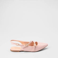 Sapatilha Boneca Slingback Feminina Gabriela Tiras Slim Fivelas Texturizada Nude