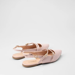 Sapatilha Boneca Slingback Feminina Gabriela Tiras Slim Fivelas Texturizada Nude