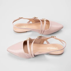 Sapatilha Boneca Slingback Feminina Gabriela Tiras Slim Fivelas Texturizada Nude