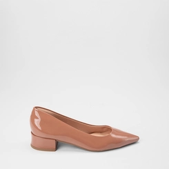 Scarpin Feminino Penélope Salto Bloco Baixo Verniz Nude