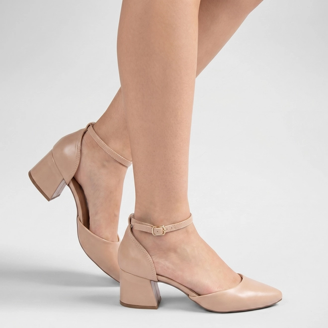 Scarpin Feminino Penélope Salto Bloco Médio Nude