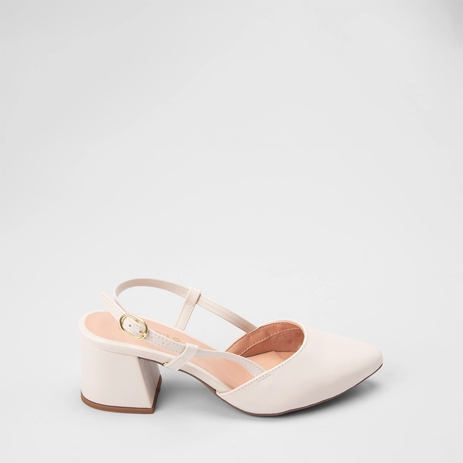 Scarpin Slingback Feminino Gabriela Salto Geométrico Off White