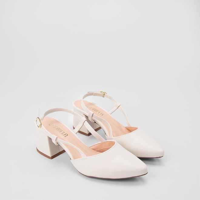 Scarpin Slingback Feminino Gabriela Salto Geométrico Off White