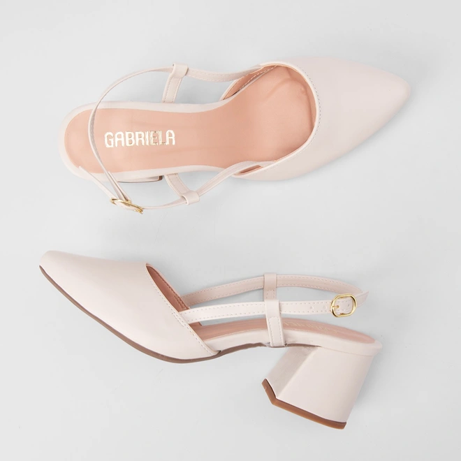 Scarpin Slingback Feminino Gabriela Salto Geométrico Off White
