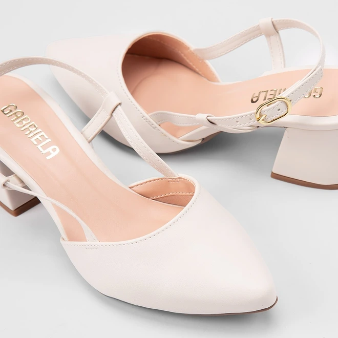 Scarpin Slingback Feminino Gabriela Salto Geométrico Off White
