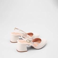 Scarpin Slingback Feminino Gabriela Salto Geométrico Off White