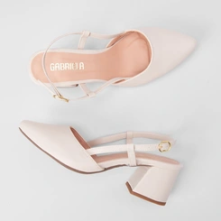 Scarpin Slingback Feminino Gabriela Salto Geométrico Off White