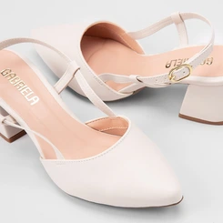 Scarpin Slingback Feminino Gabriela Salto Geométrico Off White