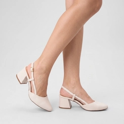 Scarpin Slingback Feminino Gabriela Salto Geométrico Off White