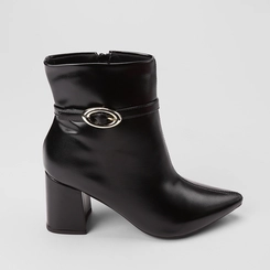 Ankle Boot Feminina Penélope Salto Bloco Enfeite Fivela Preta