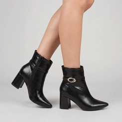 Ankle Boot Feminina Penélope Salto Bloco Enfeite Fivela Preta