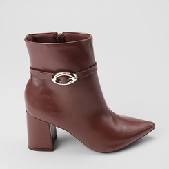 Ankle Boot Feminina Penélope Salto Bloco Enfeite Fivela Marrom