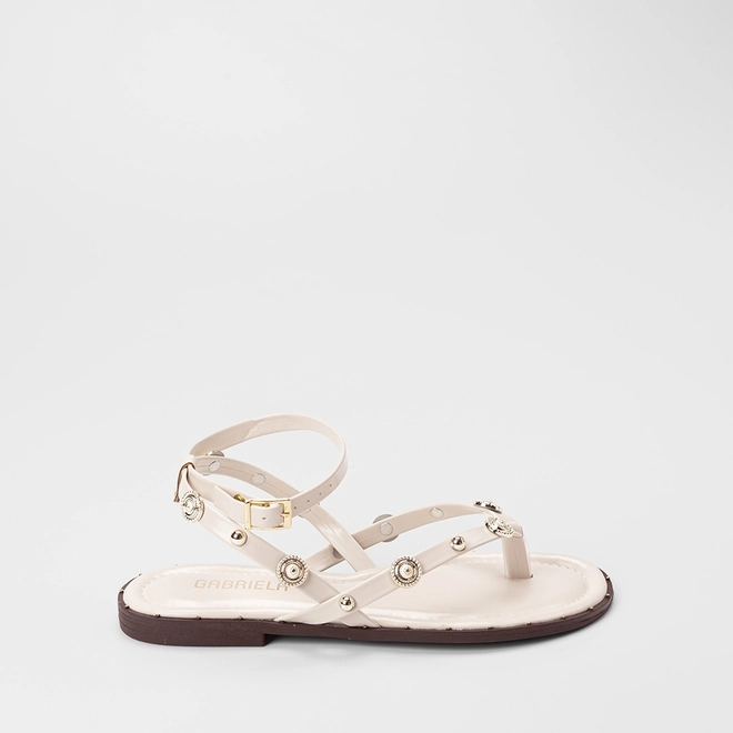 Sandália Rasteira Feminina Gabriela Detalhe Em Tachas Off White