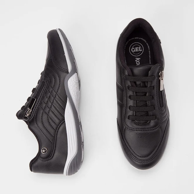 Tênis Casual Feminino Kolosh Elástico & Zíper Preto