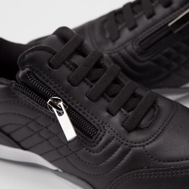 Tênis Casual Feminino Kolosh Elástico & Zíper Preto