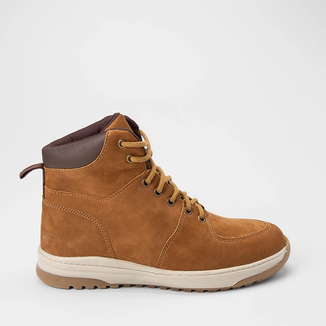 Bota Coturno Masculina Bow River Couro & Nobuck Detalhe Ilhós Caramelo