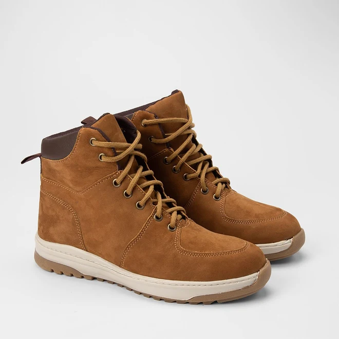 Bota Coturno Masculina Bow River Couro & Nobuck Detalhe Ilhós Caramelo