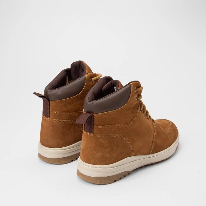 Bota Coturno Masculina Bow River Couro & Nobuck Detalhe Ilhós Caramelo