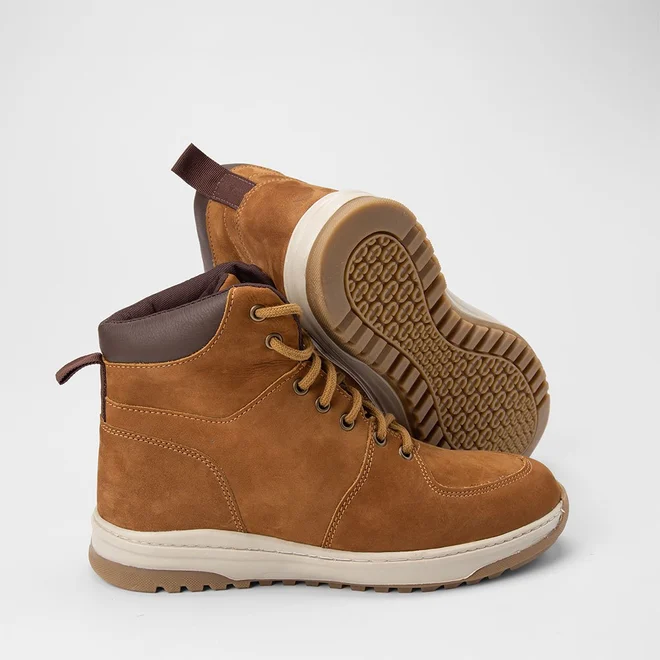 Bota Coturno Masculina Bow River Couro & Nobuck Detalhe Ilhós Caramelo