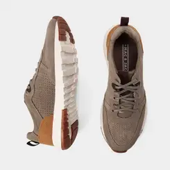 Tênis Casual Masculino Mac & Jac Couro & Camurça Bege