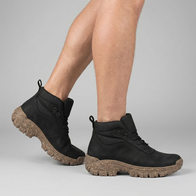 Bota Coturno Masculina Bow River Em Couro & Nobuck Preto