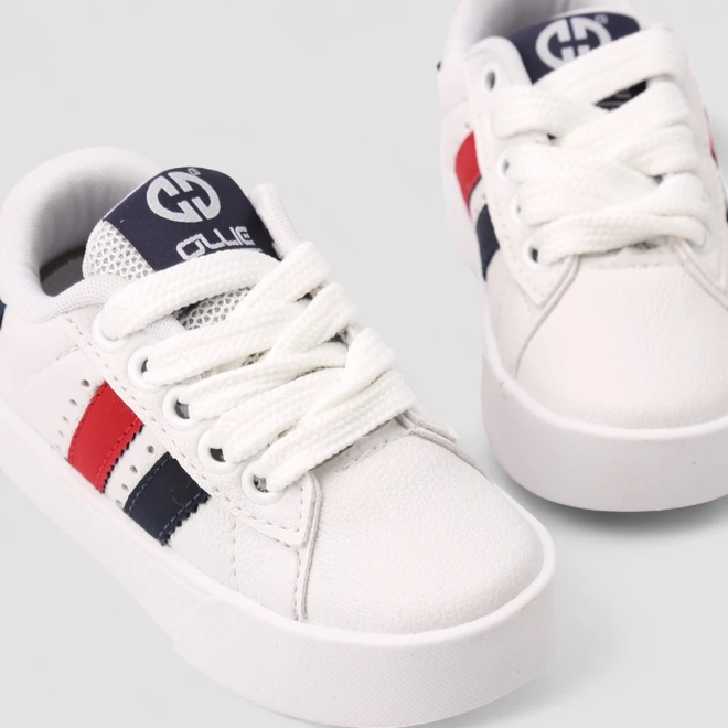 Tênis Casual Infantil Ollie Originals Listras Branco