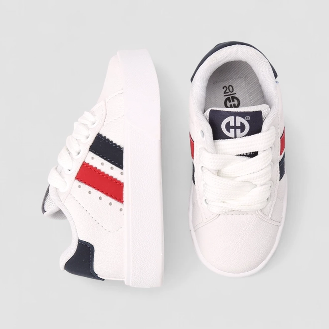 Tênis Casual Infantil Ollie Originals Listras Branco