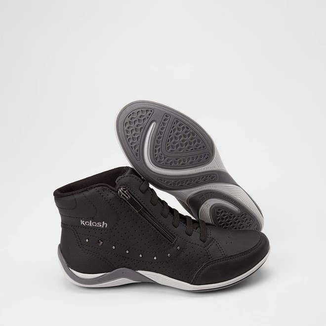 Tênis Casual Feminino Kolosh Cano Alto Zíper Preto