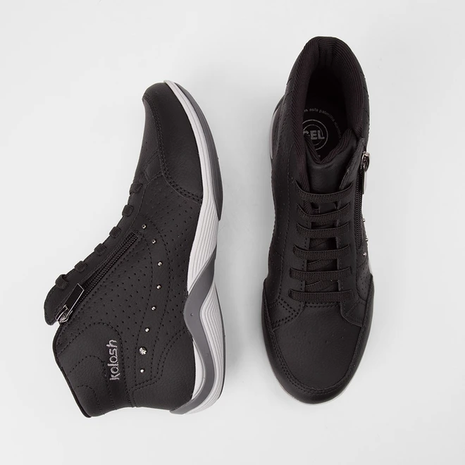 Tênis Casual Feminino Kolosh Cano Alto Zíper Preto