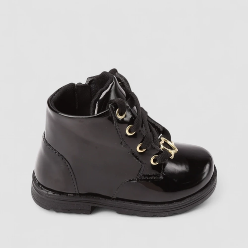 Bota Coturno Bebê Gabrielinha Fivela Coração Verniz Preto