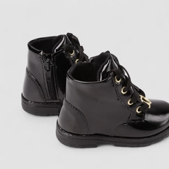 Bota Coturno Bebê Gabrielinha Fivela Coração Verniz Preto