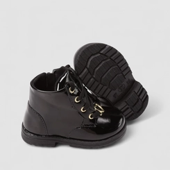 Bota Coturno Bebê Gabrielinha Fivela Coração Verniz Preto