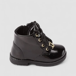 Bota Coturno Bebê Gabrielinha Fivela Coração Verniz Preto