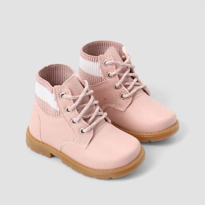 Bota Coturno Bebê Gabrielinha Detalhe Knit Rosa