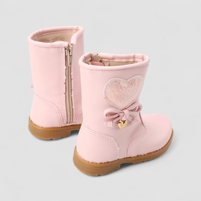 Bota Bebê Gabrielinha Cano Médio Enfeite Coração Holográfico Pingente Rosa
