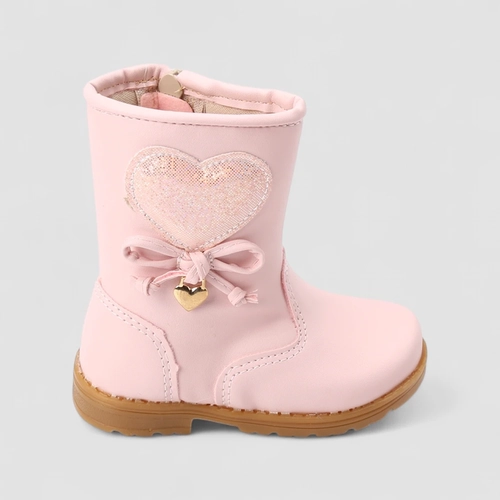 Bota Bebê Gabrielinha Cano Médio Enfeite Coração Holográfico Pingente Rosa