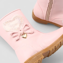 Bota Bebê Gabrielinha Cano Médio Enfeite Coração Holográfico Pingente Rosa