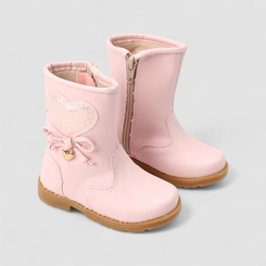 Bota Bebê Gabrielinha Cano Médio Enfeite Coração Holográfico Pingente Rosa