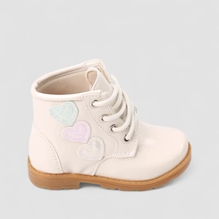 Bota Coturno Infantil Gabrielinha Verniz Enfeite Coração Metalizada Off White