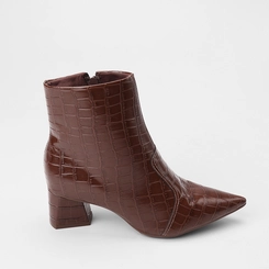 Ankle Boot Feminina Bebecê Textura Croco Marrom