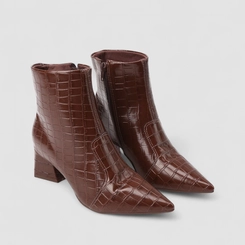 Ankle Boot Feminina Bebecê Textura Croco Marrom