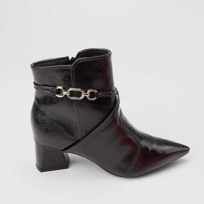 Ankle Boot Feminina Bebecê Corrente Verniz Preto