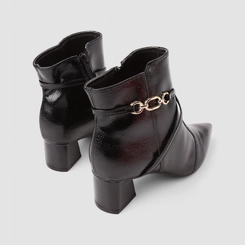 Ankle Boot Feminina Bebecê Corrente Verniz Preto