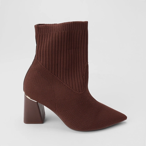 Bota Feminina Bebecê Knit Cano Curto Detalhe Metalizado Marrom