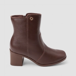 Bota Feminina Bebecê Cano Curto Salto Bloco Couro Marrom
