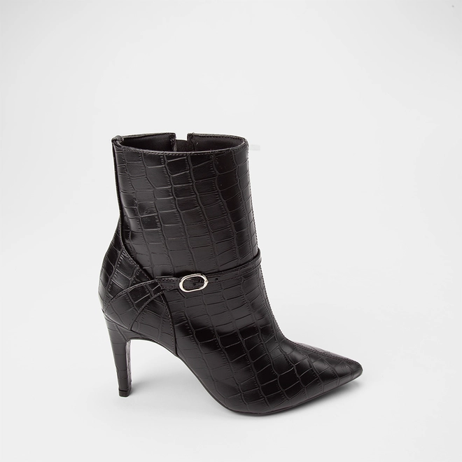 Bota Feminina Gabriela Cano Médio Textura Croco Preto